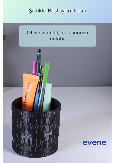 Kalemlik Masa Kalemliği Organizer Kalemlik Siyah Renk Model 76 Çok Renkli
