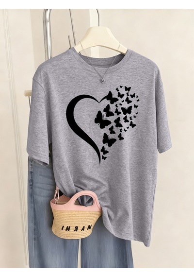Noıssey Urban Pop Graphic Kadın Tişört Koleksiyonukod 5488 Gri