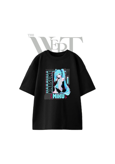 Thewert Hatsune Miku 6 Tasarım Baskılı Ünisex Siyah Oversize T-shirt
