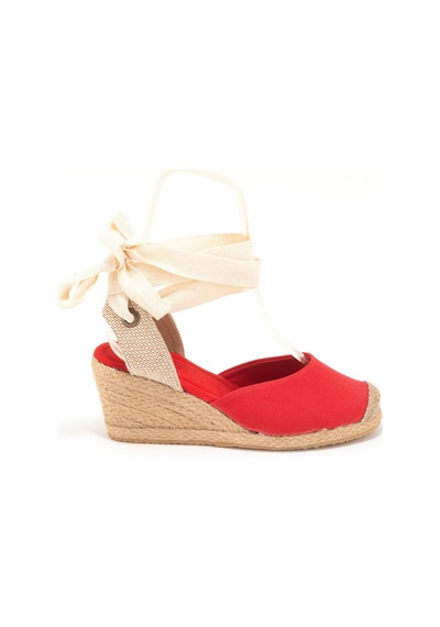 Gerçek Elişi Ipli Espadril Dolgu Topuk Keten Espadril Handmade Kırmızı