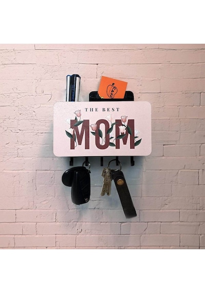 The Best Mom Anne Çiçek Resimli Bölmeli Anahtarlık Askılık Duvar Dekoru Diğer