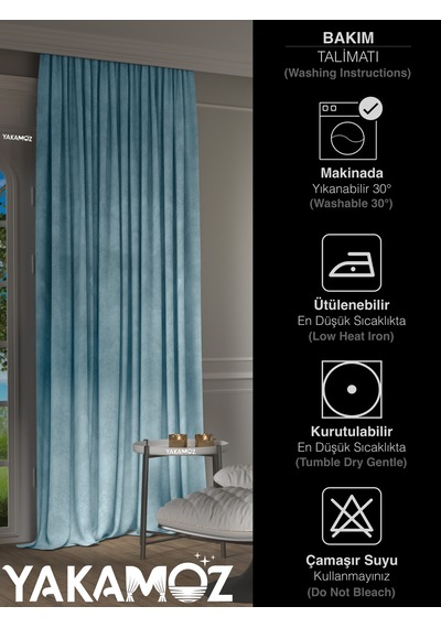 Yakamoz Kadife Görünüm Nil Yeşili Ada Fon Perde Ekstraforlu Velvet Touch Serisi Nil Yeşili