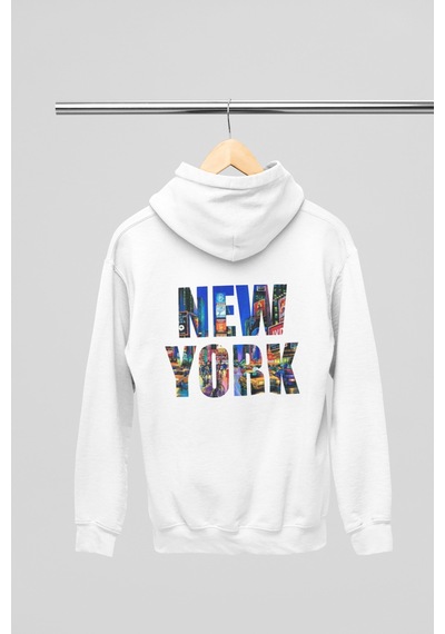 Magors Stıl-x Newyork Baskılı Unısex Kapüşonlu Sweatshırt Beyaz-1