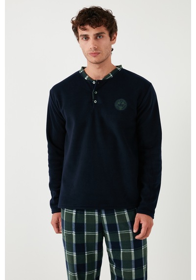 Buratti Ekose Regular Fit Bisiklet Yaka Kışlık Polar Erkek Pijama Takımı 609610013W4 Lacivert