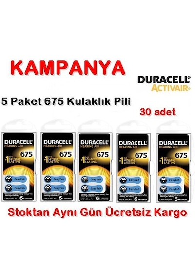 Duracell 675 Numara Pil Kulak İçi Işitme Cihazı Pili 5 Paket-Topl
