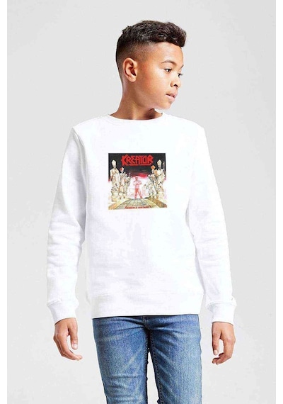 Tshirthane Kreator Terrible Certainty Baskılı Unisex Çocuk Beyaz Sweatshirt Beyaz