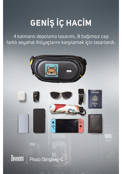 Divoom Pixoo Slingbag-c Siyah Ledli Ekran App lü Bel Çantası-cross Body, Çapraz Çanta Siyah