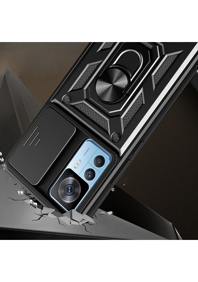 Xiaomi Mi 12t Pro Kılıf Magnetik Standlı Kamera Korumalı Zore Sürgülü Vega Kapak Siyah