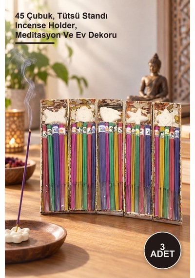 3 Adet Endonezya Kutulu Çubuk Tütsü Ve Tütsülük 45 Çubuk, Tütsü Standı Incense Holder, Meditasyon Ve Ev Dekoru