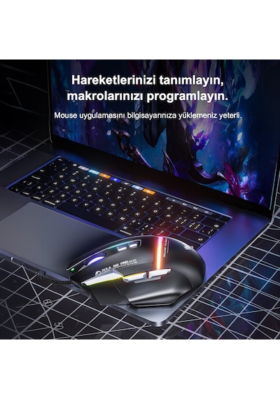 Aula S12 Pro 12800 Dpı 8 Tuşlu Makrolu Kablolu Optik Gaming Oyuncu Mouse Beyaz S12