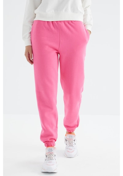 Tommy Life Şeker Pembe Yüksek Bel Şardonlu 3 İplik Pamuklu Basic Kadın Eşofman Altı - 94624 Şeker Pembe