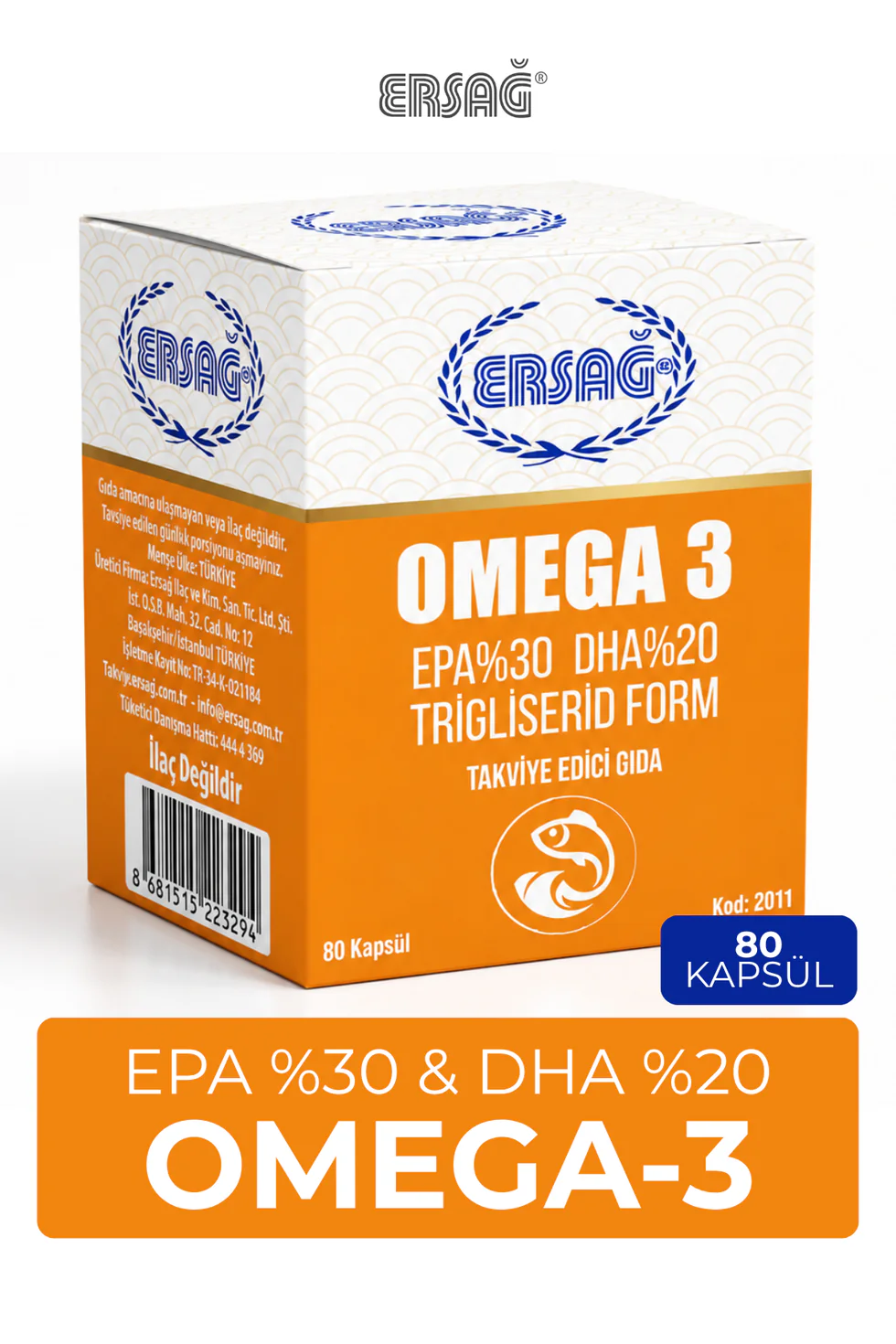 Ersağ Omega 3 Takviye Edici Gıda 80 Kapsül
