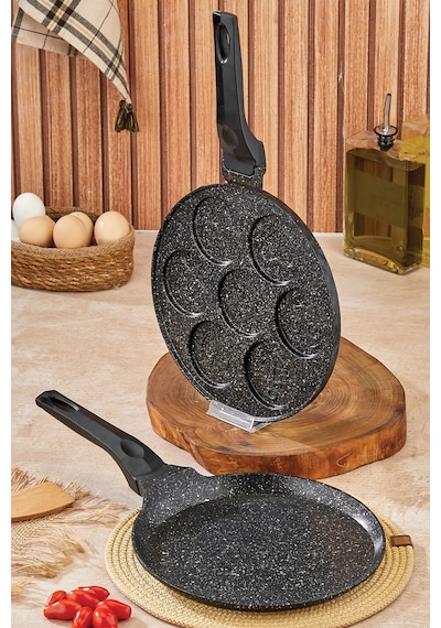 Polochef Granit Krep Ve Pankek Tavası Set Siyah