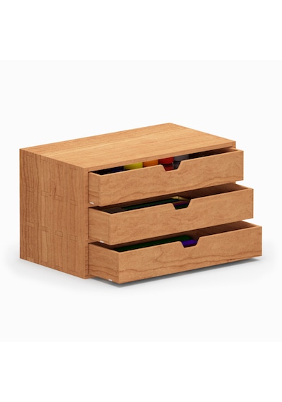 Desna Üç Katlı Üç Çekmeceli Dolap - Kiraz 34 Cm Uzunluk X 19 Cm Derinlik X 20 Cm Woodsaka Doğal Ahşap