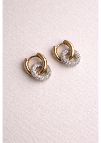 Çelik Rose Gold Mers Model Stone Hoop Küpe -kararma Yapmaz- Altın
