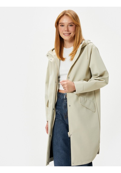 Koton Oversize Yağmurluk Fermuarlı Kapüşonlu Kapaklı Cepli Taş 4sak00016ew Taş