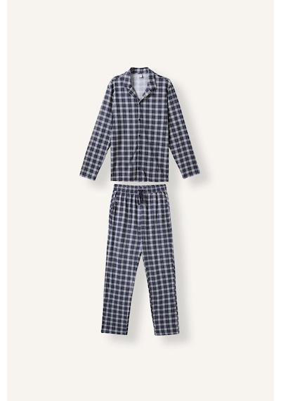 Defacto Regular Fit Ekose Desenli Uzun Kollu 2li Pijama Takımı H7538ax26aunv135 Lacivert-nv135