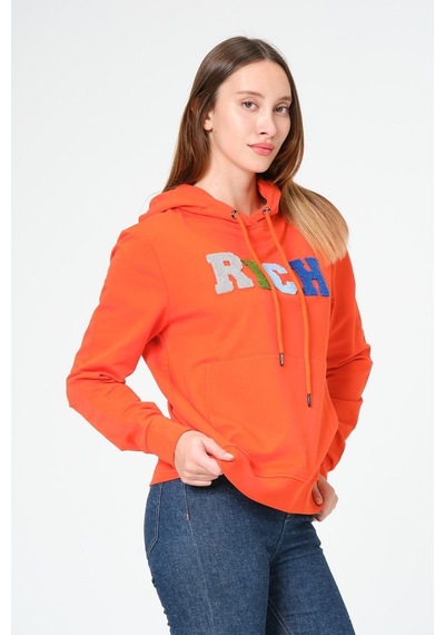 Kadın Kapüşonlu Süzüne Baskılı Sweatshirt Çok Renkli