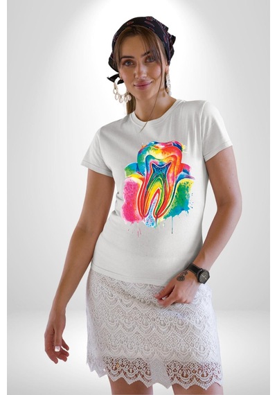 Diş Doktoru Diş Anatomisi Özel Tasarım Unisex Unisex Beyaz Organik Baskılı T-shirt Penye Yüksek Kalite Beyaz