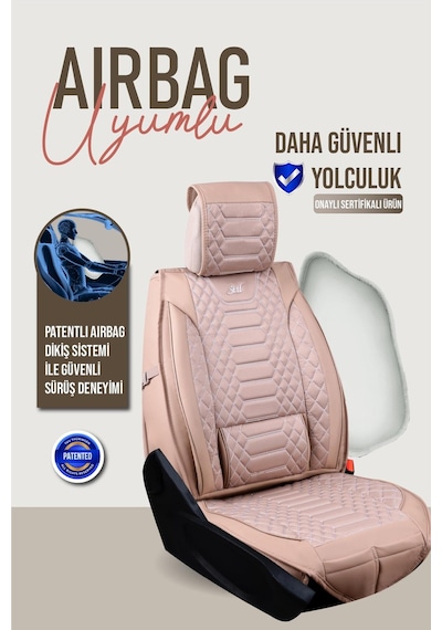 Daewoo Matiz Uyumlu Lüx Deri Oto Koltuk Kılıfı Ön Arka Takım Crystal Bej