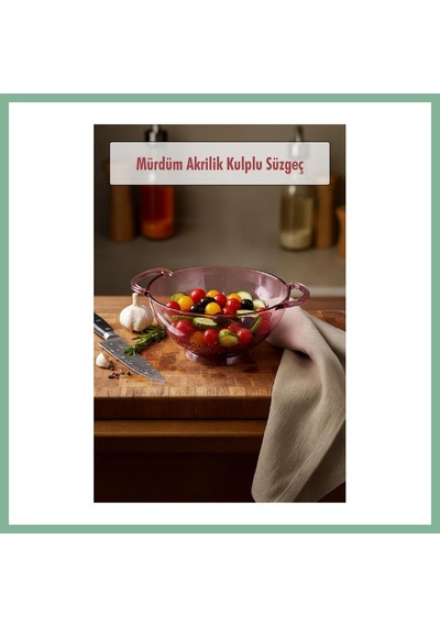 Bşkvirgo 23,5 X 30 Cm Mürdüm Akrilik Kulplu Süzgeç Salata Ve Makarna Süzme Kabı Bsk2026