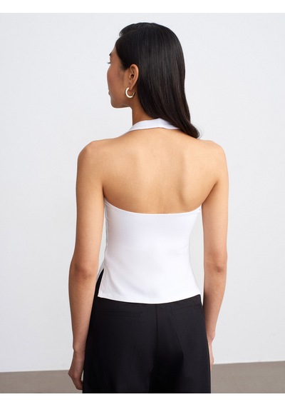 Dilvin 32726 Halter Yaka Top-beyaz
