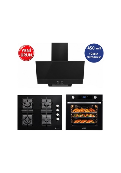 Eminçelik & AFM A48 FM7700 + 1240B Wok65 + FM3300 Turbo + Soğutma Dijital Siyah Ankastre Set