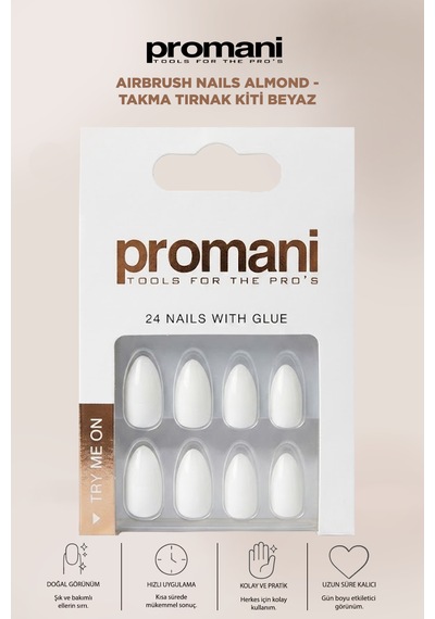 Airbrush Nails Almond - Takma Tırnak Kiti Beyaz