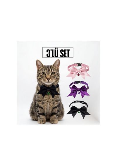 3'lü Set Zilli Ve Fiyonklu Kedi Tasması