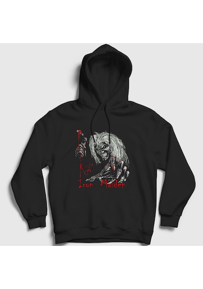 Presmono Unisex Blood Iron Maiden Kapüşonlu Sweatshirt Siyah