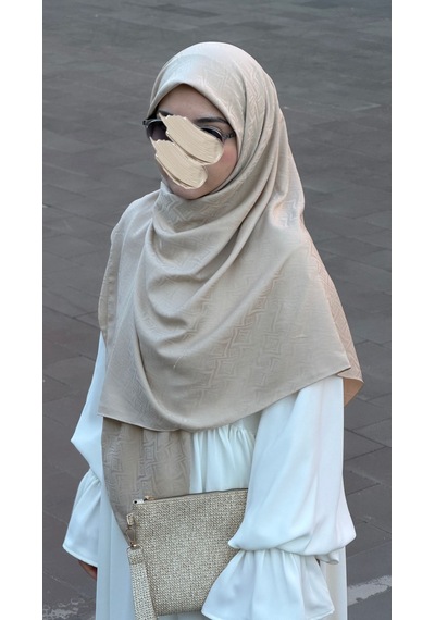 Qalortex Scarf Premium Jakarlı Sare Büyük Boy Eşarp - Ay Taşı