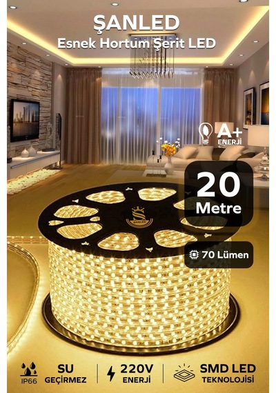 Hortum Esnek 220v Şerit Led Gün Işığı 20 Metre 20 Metre