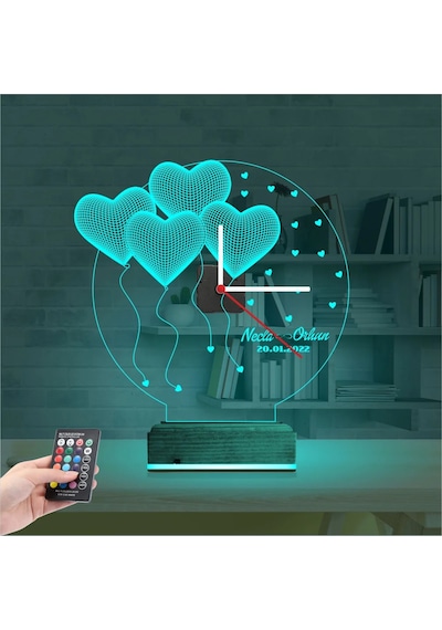 Luvivia Kalp Sevgiliye Hediye V1 Kişiye Özel Saatli 3d Lamba - Masa Gece Lambası 87927049