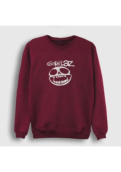 Presmono Unisex Logo Gorillaz Sweatshirt Bordo