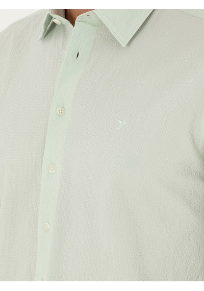 Cacharel Mint Slim Fit Pamuk Karışımlı Gofreli Gömlek Yeşil