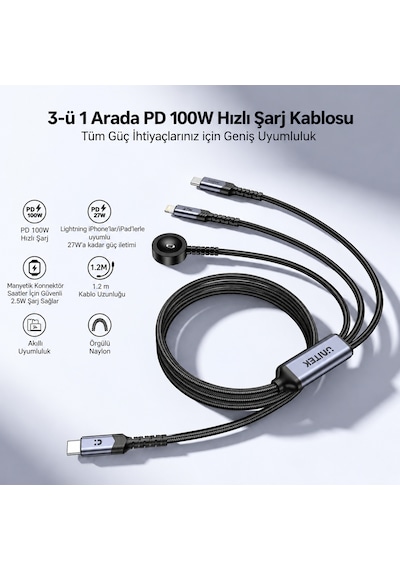 Unıtek Usb-c 3' U 1 Arada 100 W Hızlı Sarj Kablosu 1.2m C14180agy01-1.2m