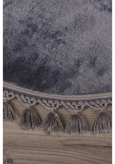 Bonny Home Relax Antrasit Yuvarlak Çocuk Odası Halısı, 120x120 Cm, Ponpon Saçaklı, Peluş Çok Renkli