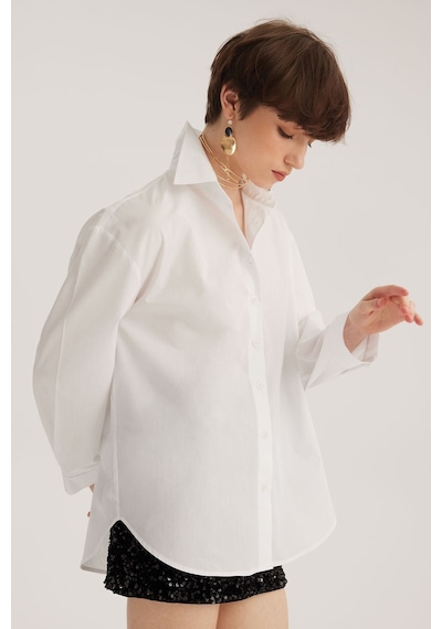 Stella Pulvis Beyaz Oversize Poplin Gömlek Beyaz