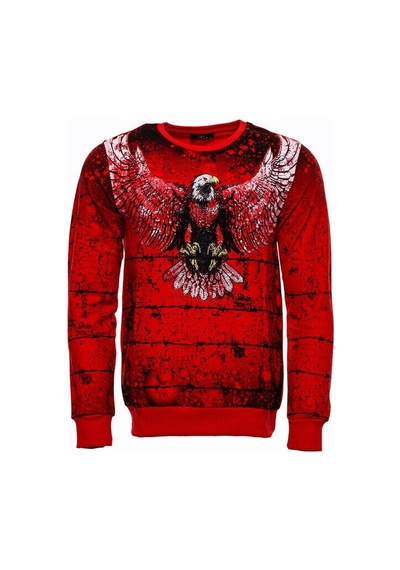 Wessi Kırmızı Baskılı Bisiklet Yaka Sweatshirt Kırmızı