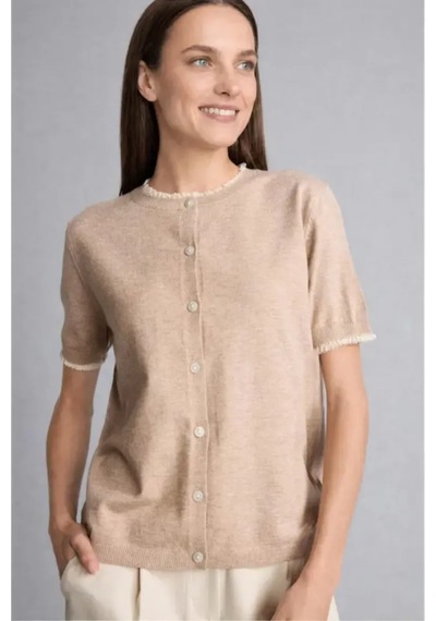 Defacto Regular Fit Bisiklet Yaka Düğmeli Dokulu Triko Basic Hırka H1289ax26aubg300 Bej-bg300