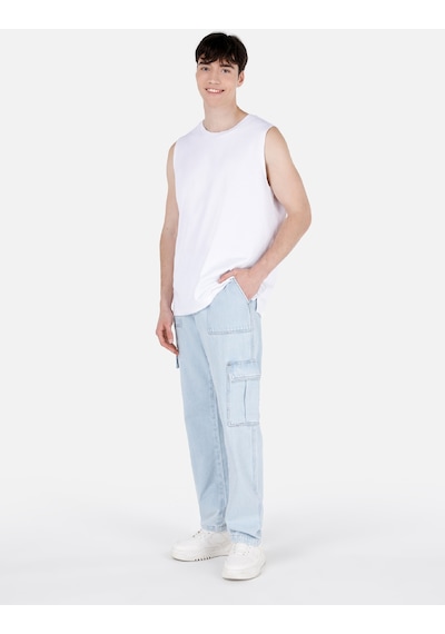Colin's Colins 163 Dessi Kargo Kesim Orta Bel Düz Paça Mavi Erkek Pantolon Denim