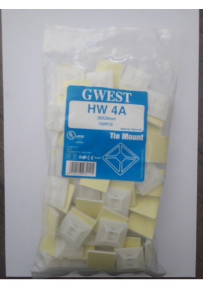 Gwest Yapışkan Kroşe 28X28 100Adet Yapışkanlı Kablo Bağı Tutucu