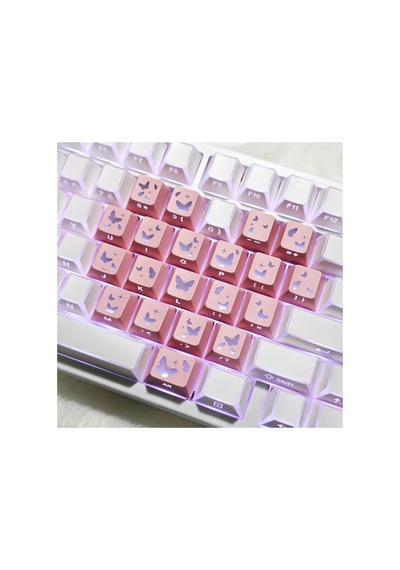 Leaven Kelebek Desenli Kare Tasarım Keycap Tuş Takımı Pbt - Rgb Uyumlu Işık Geçirgen - Pembe