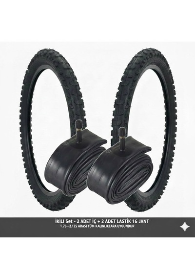 Güçlü Bisikletmotosiklet 16 Jant Lastik Seti - 2 Dış + 2 İç Lastik Oto Kalın Sibop - 16x1.75 / 2.125 Uyumlu