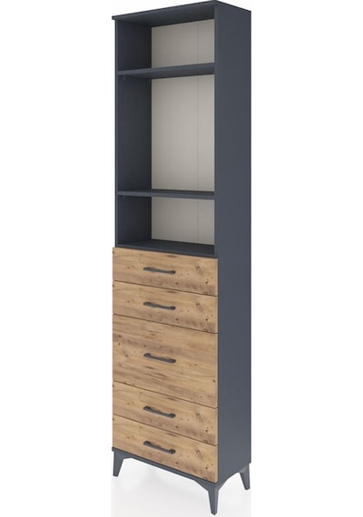 Arges Dolap 3 Raflı 5 Çekmeceli 60x30x221 Antrasit-çam Antrasit