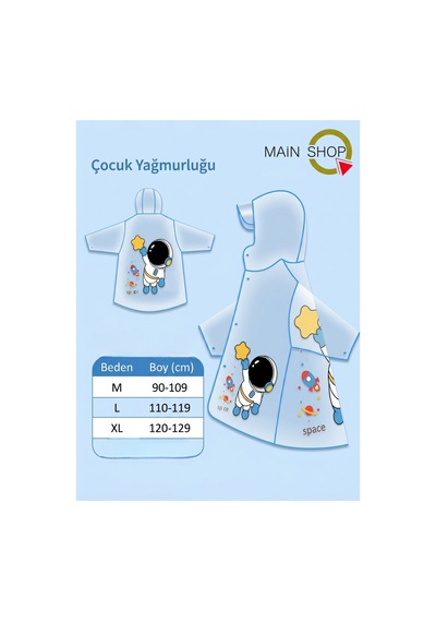 Mainshop Şeffaf Siperlikli Ve Çıtçıtlı Sevimli Figürlü Su Geçirmez Çocuk Yağmurluk 5-6 Yaş S - M Mavi