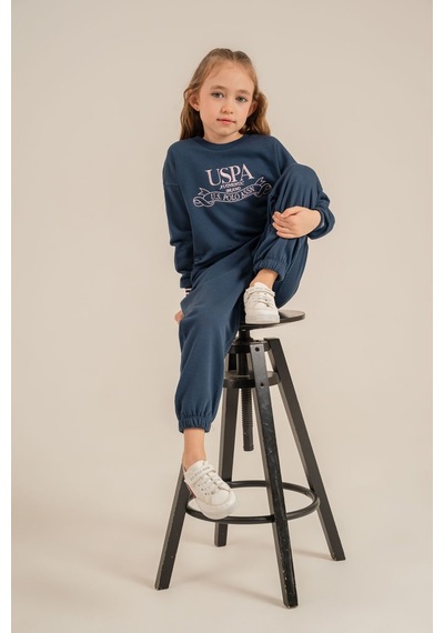 U.S. Polo Assn. Kız Çocuk Nakışlı Mavi Uzun Kol Eşofman Takımı Us2705-c-v1 Mavi