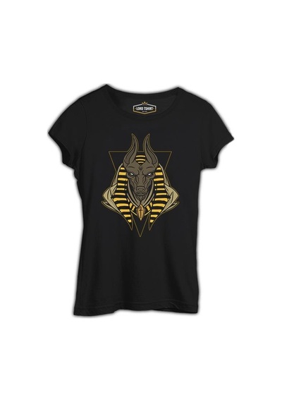 Egyptian God Anubis Siyah Kadın Tshirt 001