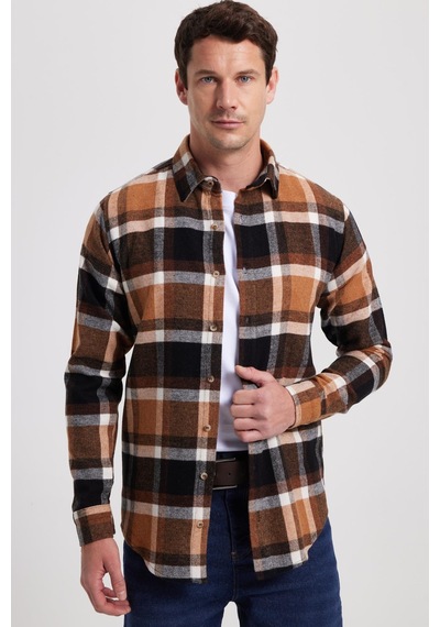 Tudors Erkek Slim Fit Dar Kesim Kareli Kışlık Oduncu Gömlek-42368 Çok Renkli