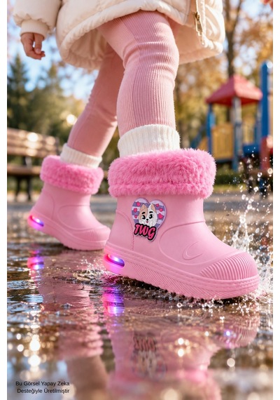 Muggo Muppy Işıklı Kürk Detaylı Unisex Çocuk Günlük Yağmur Ve Kar Botu Pudra